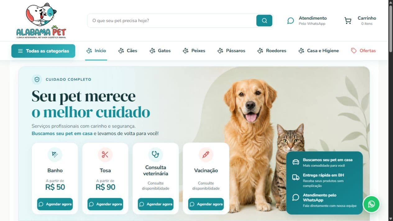 Vitrine online da Alabama Pet Shop
