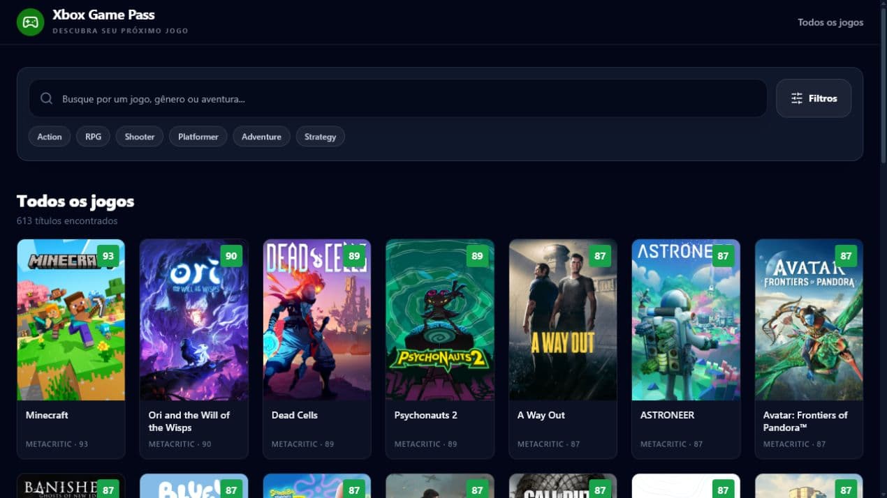 Game Pass catalog dashboard